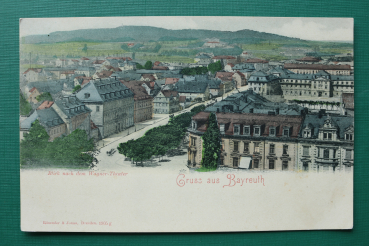 AK Gruss aus Bayreuth / 1900 / Strassenansicht / Blick zum Wagner Theater / Architektur